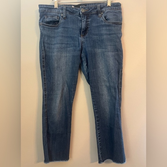 KUT From The Kloth Frayed Hem Crop Straight Leg Mid Rise Jean Indigo Size 8P - Picture 1 of 15